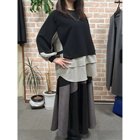 [再入荷] 異素材配色袖ボリュームカット