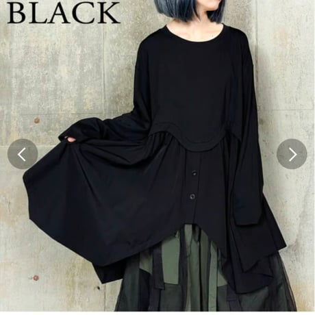 ゆったり裾異素材切替ヘムデザインプルオーバー　ロングTシャツ　チュニック