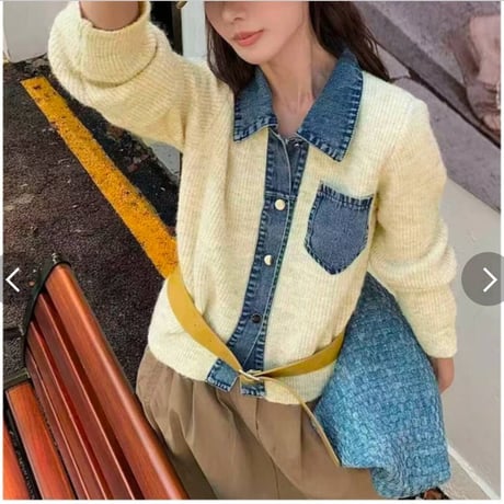 [ 再々入荷] デニム×ニット異素材カーディガン