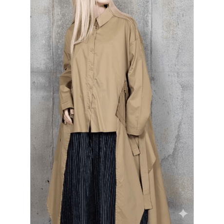 モード裾カットデザイン変形ロングシャツ