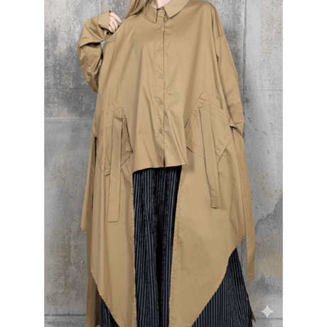 モード裾カットデザイン変形ロングシャツ