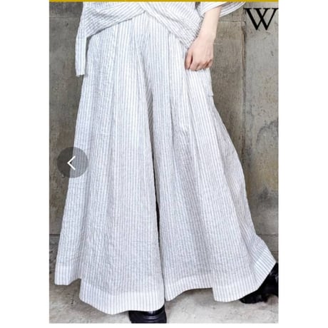 再入荷]モード[新作] 楊柳素材ストライプセットアップ可能ワイドパンツ
