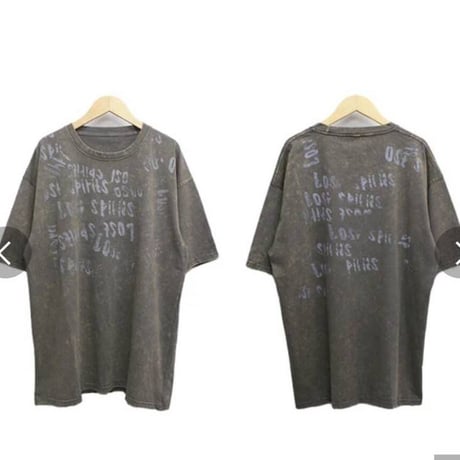 英字プリント　ピグメント加工ビッグTシャツ　むら染めヴィンテージ
