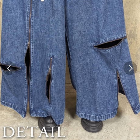 モードファスナー使いデニムワイドパンツ、セール