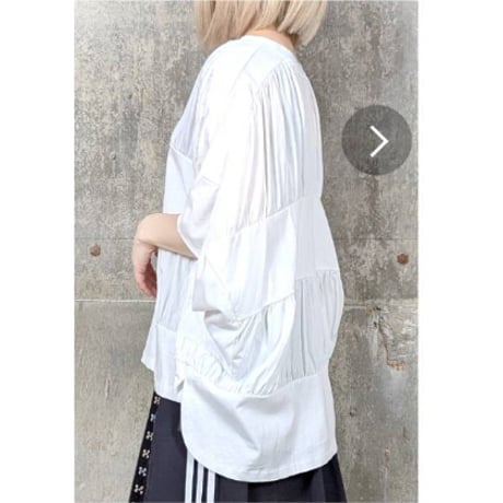 [モード]　異素材切替ギャザードルマン変形デザインティーシャツ.6990円20%OFFの