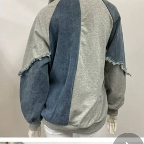 [再入荷](再入荷)デニムXミニ裏毛切替スウェットパーカー