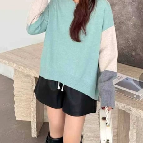 バイカラー配色デザインニット[梅春]