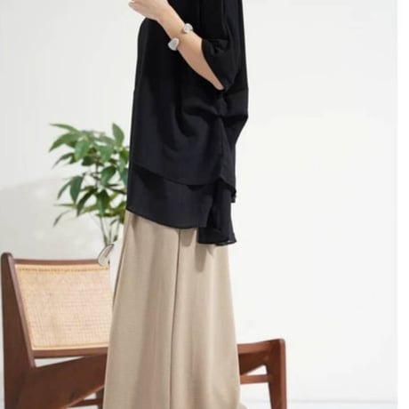 [変形]シフォン配色レイヤード切替プルオーバー