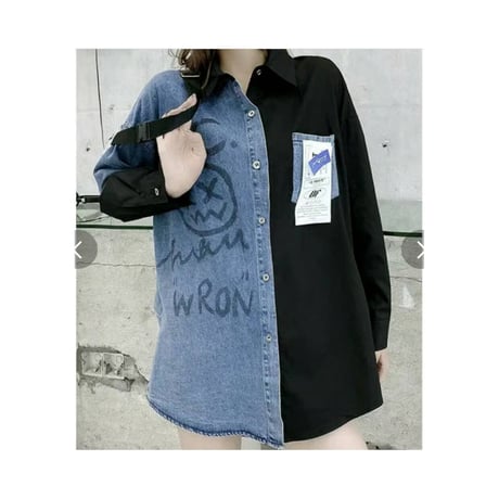 [再入荷]デニム切替配色ビッグサイズシャツ