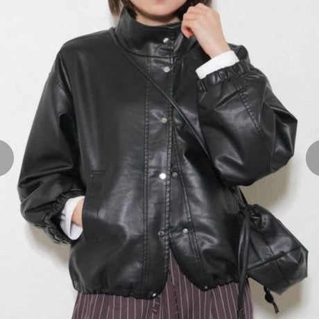 巾着付裾ドロスト合皮ジャケット
