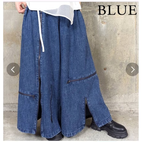 モードファスナー使いデニムワイドパンツ、セール