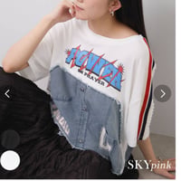 デニム切替ロゴ入りプルオーバー