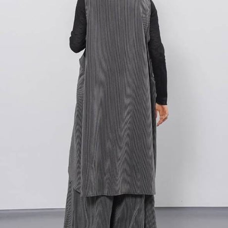 「新作」ピンストライプ　ロング「ベスト」ジレ　セットアップ可
