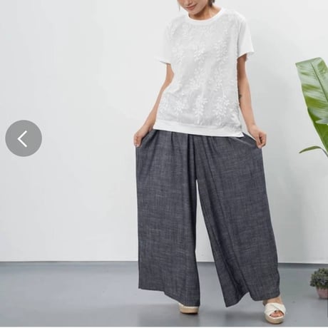 綿麻タックワイドパンツネイビー