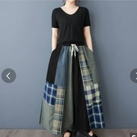 [再々入荷][ 個性派に]デニムxチェクパッチワークデザインワイドパンツ