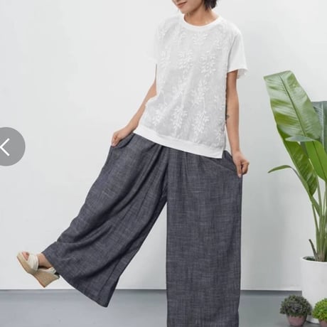 綿麻タックワイドパンツネイビー