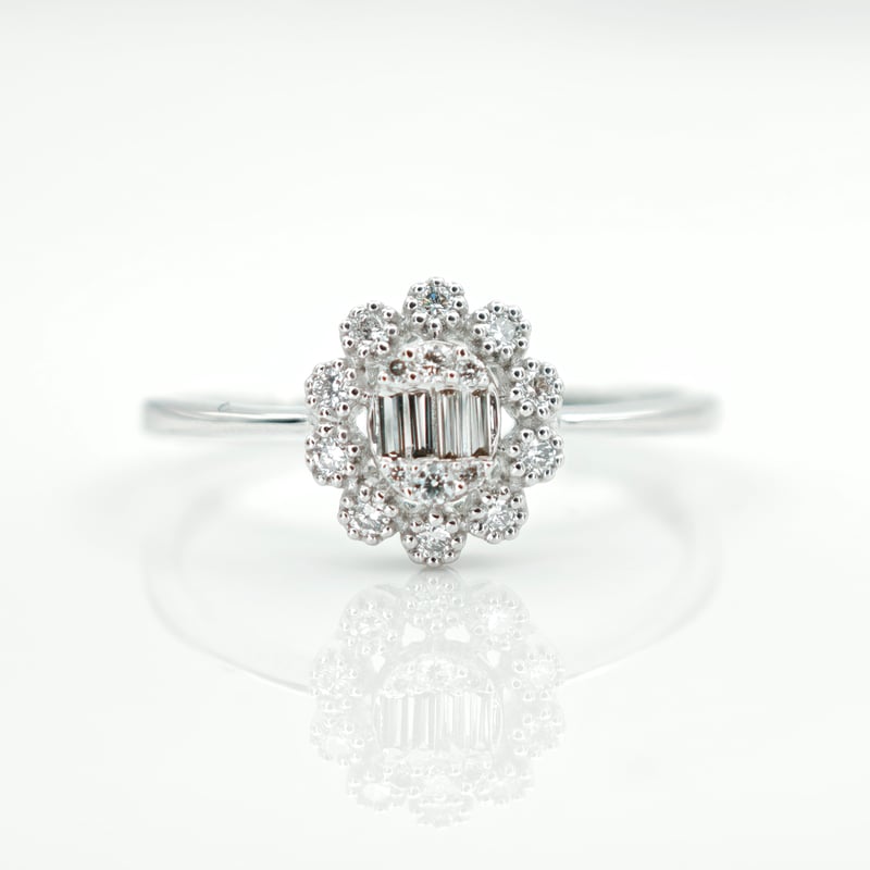 K18WGダイヤモンド 0.127ct/0.040ct リング 13.5号 シンガポールジュエ