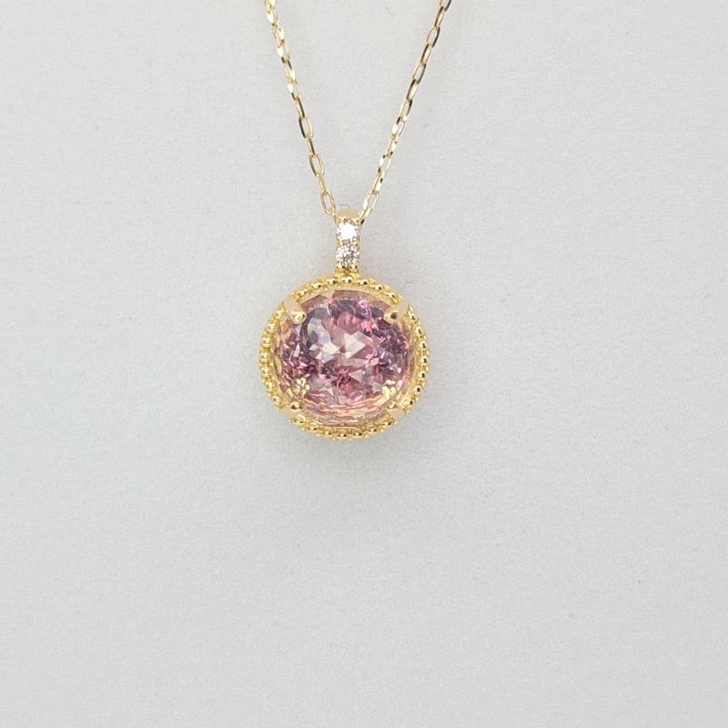 K18ピンクトルマリン×ローズカットクォーツ×ダイヤモンド0.01ct ミル