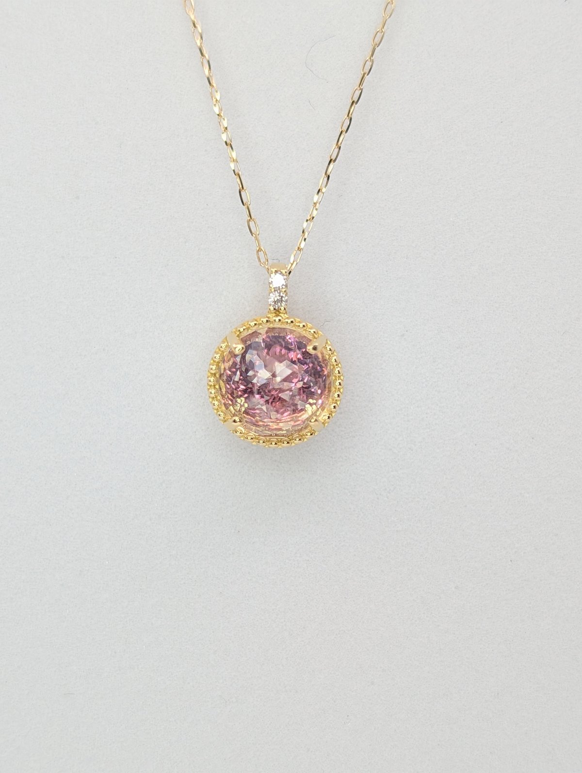 K18ピンクトルマリン×ローズカットクォーツ×ダイヤモンド0.01ct ミル