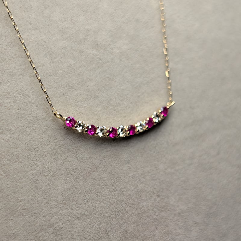 K18 ルビー 0.13ct ダイヤモンド 0.10ct エタニティバー ネックレス