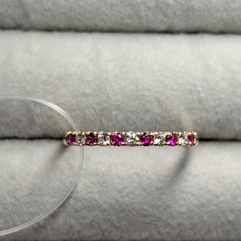 K18 ルビー 0.12ct ダイヤモンド 0.10ct ハーフエタニティ リング 13号