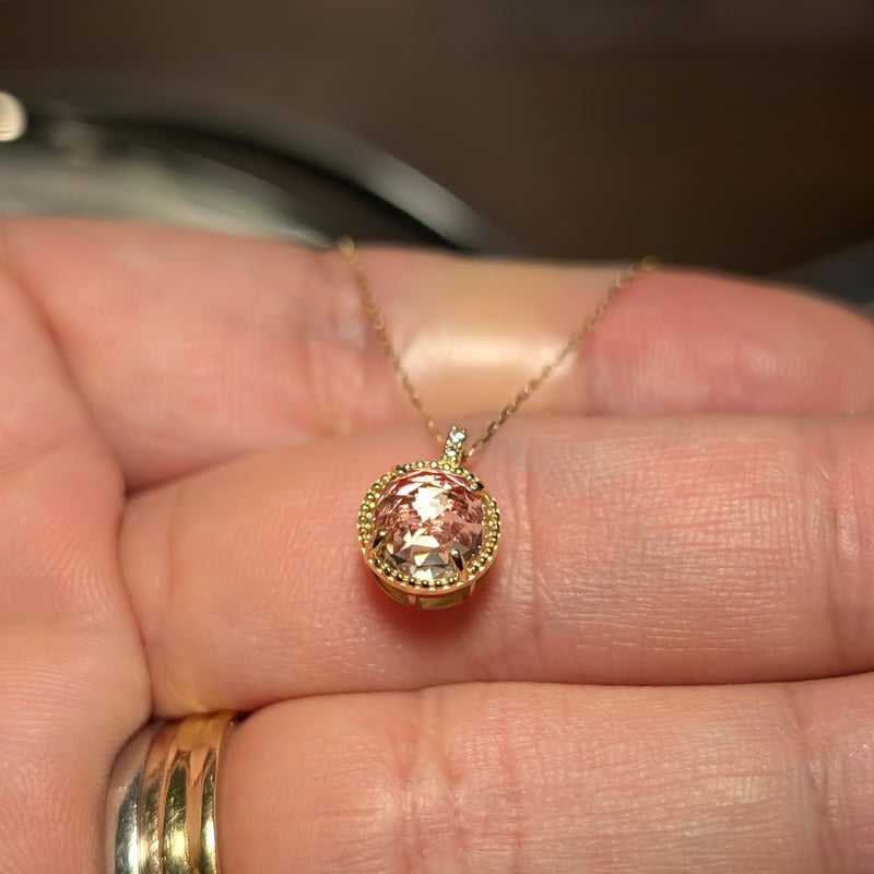 K18ピンクトルマリン×ローズカットクォーツ×ダイヤモンド0.01ct ミル
