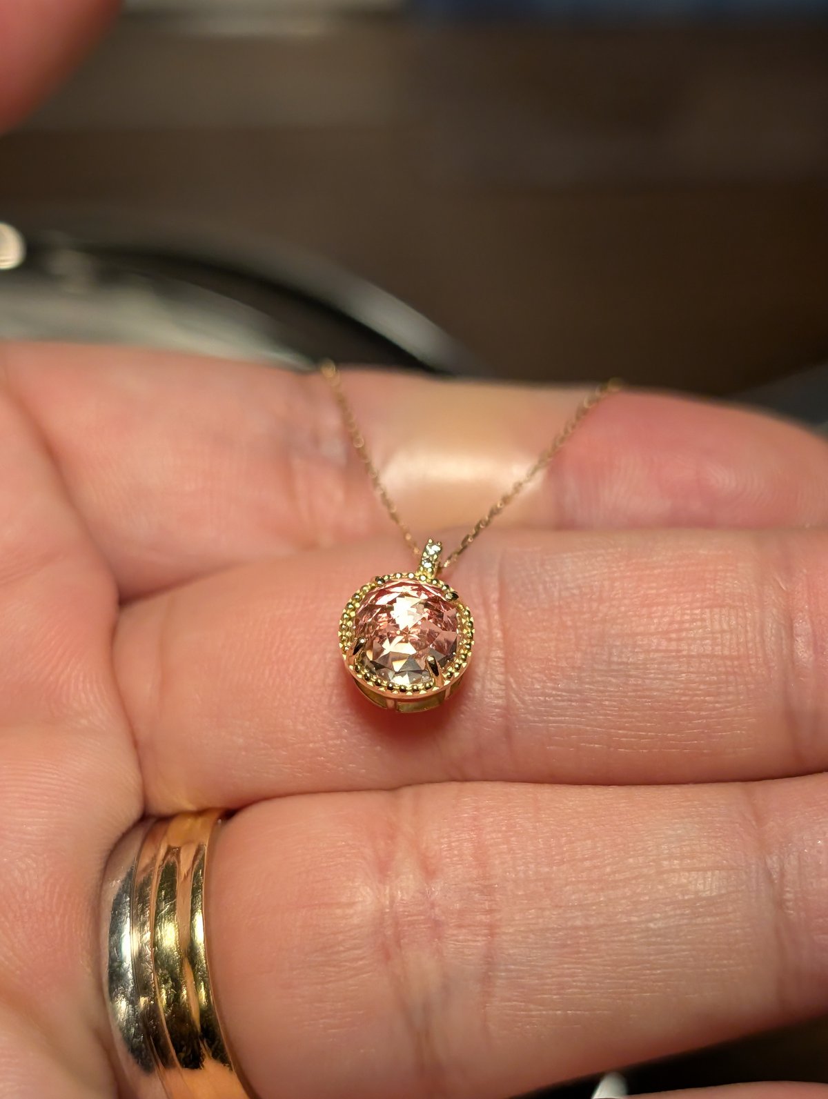 K18ピンクトルマリン×ローズカットクォーツ×ダイヤモンド0.01ct ミル 