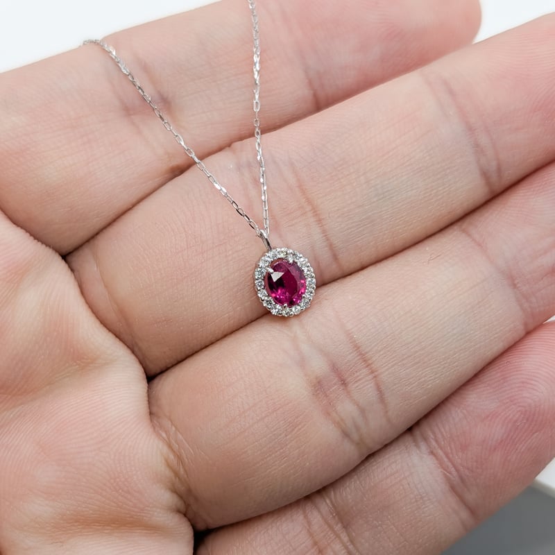 ビルマ産ルビー PT900/850 0.40ct ダイヤモンド 0.06ct 45cmスライド