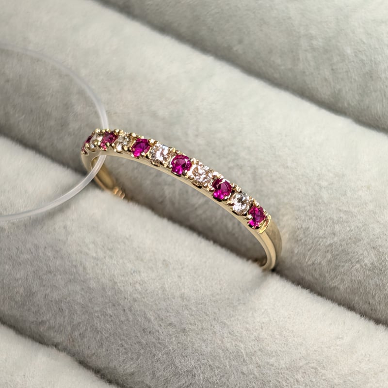 K18 ルビー 0.12ct ダイヤモンド 0.10ct ハーフエタニティ リング 13号