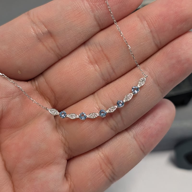 K18WG アクアマリン 0.23ct ダイヤモンド 0.09ct ネックレス 40cm Us