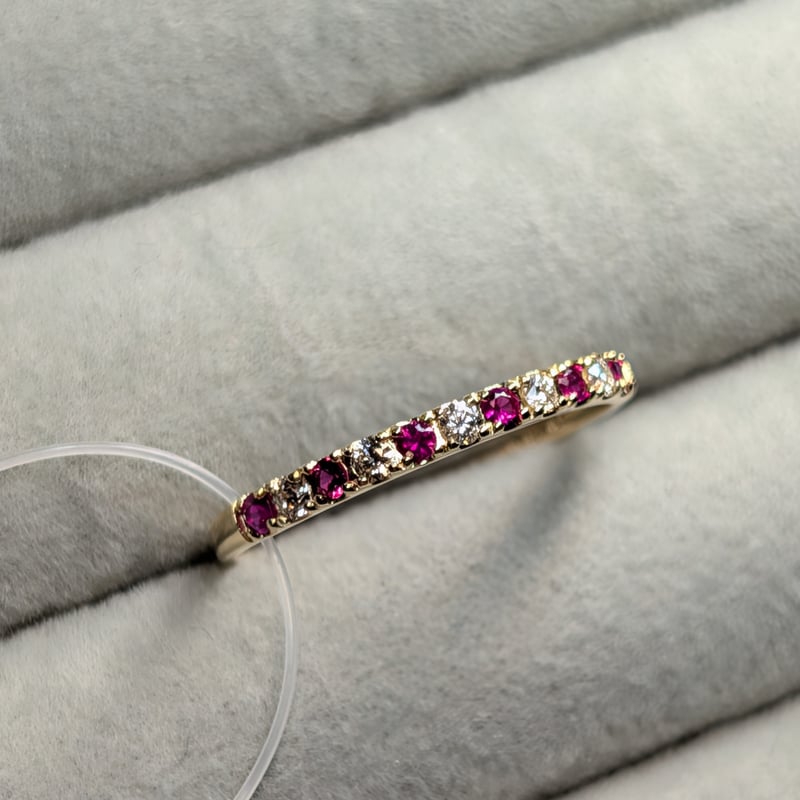 K18 ルビー 0.12ct ダイヤモンド 0.10ct ハーフエタニティ リング 13号