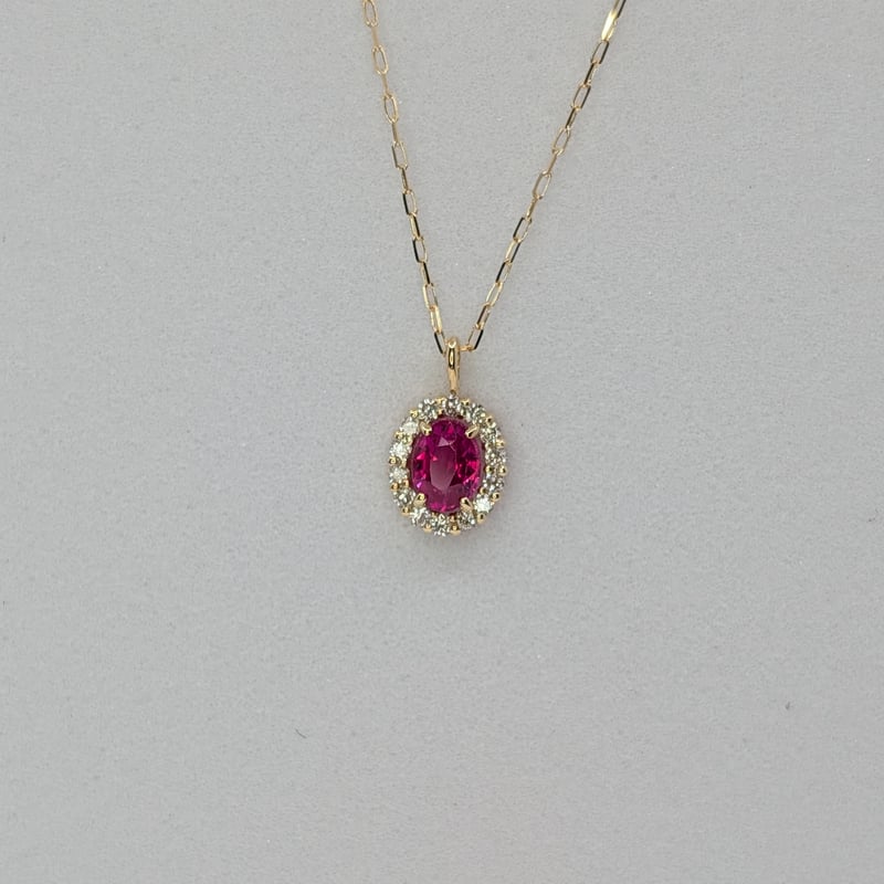 ビルマ産ルビー K18 0.20ct ダイヤモンド 0.05ct 40cmチェーン付き