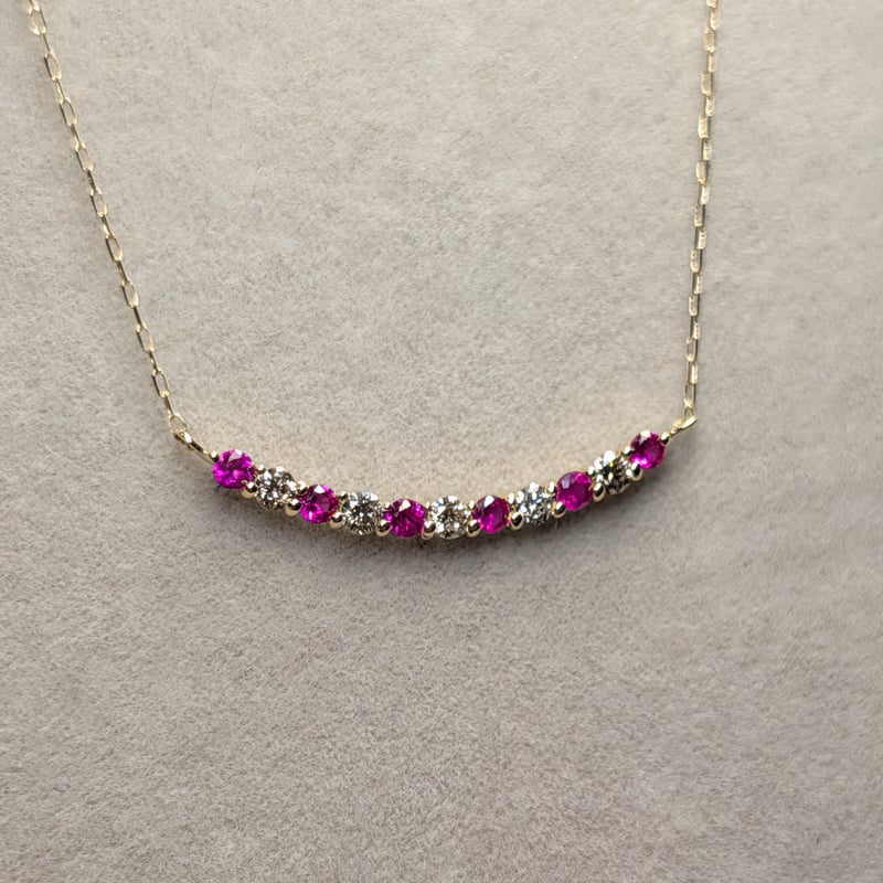 K18 ルビー 0.13ct ダイヤモンド 0.10ct エタニティバー ネックレス