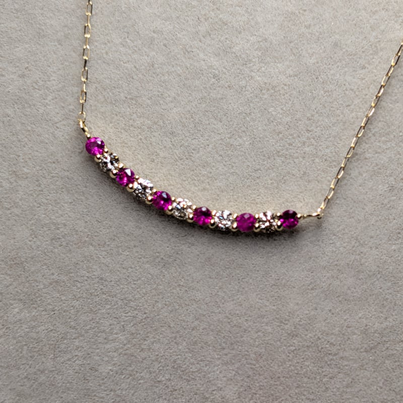 K18 ルビー 0.13ct ダイヤモンド 0.10ct エタニティバー ネックレス