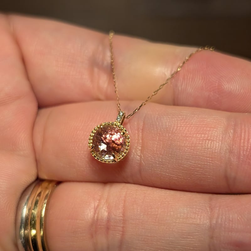 K18ピンクトルマリン×ローズカットクォーツ×ダイヤモンド0.01ct ミル