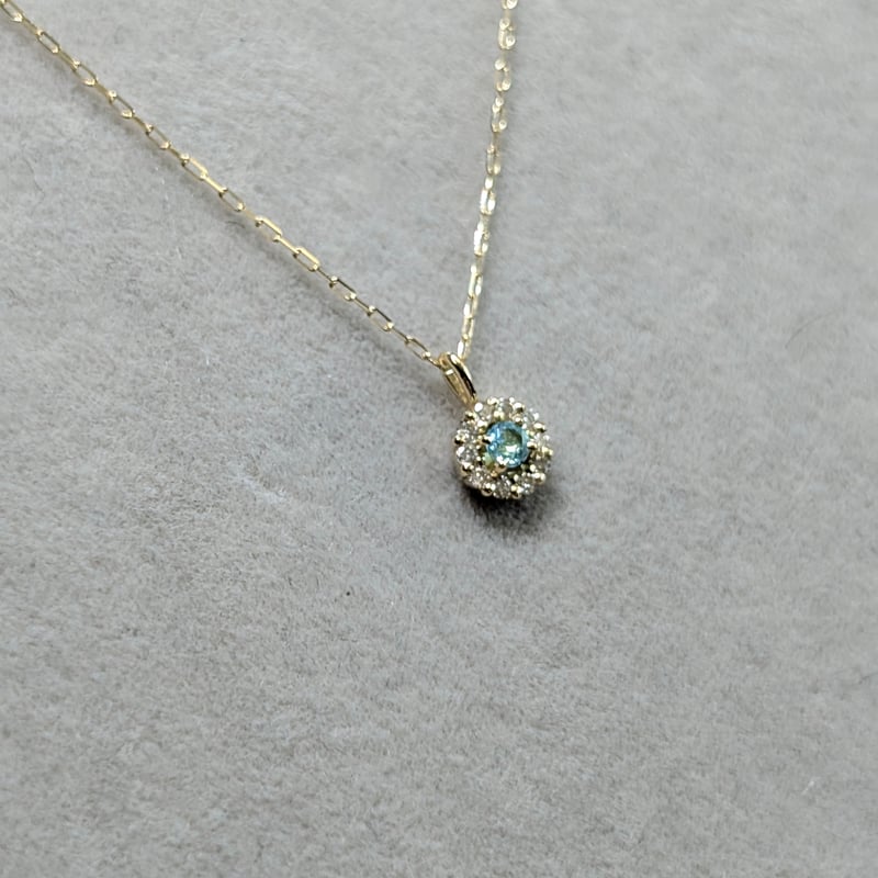 K18 パライバトルマリン 0.03ct ダイヤモンド 0.03ct 取り巻き