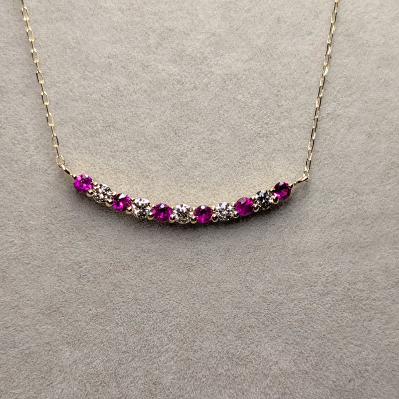 K18 ルビー 0.13ct ダイヤモンド 0.10ct エタニティバー ネックレス