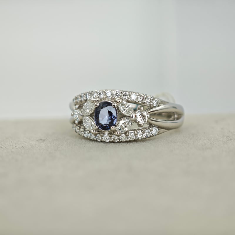 PT900 ベキリーブルーガーネット 0.532ct ダイヤモンド 0.61ct リング