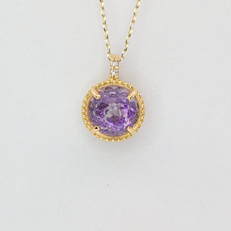 K18アメシスト×ローズカットクォーツ×ダイヤモンド0.01ct ミル 45cm