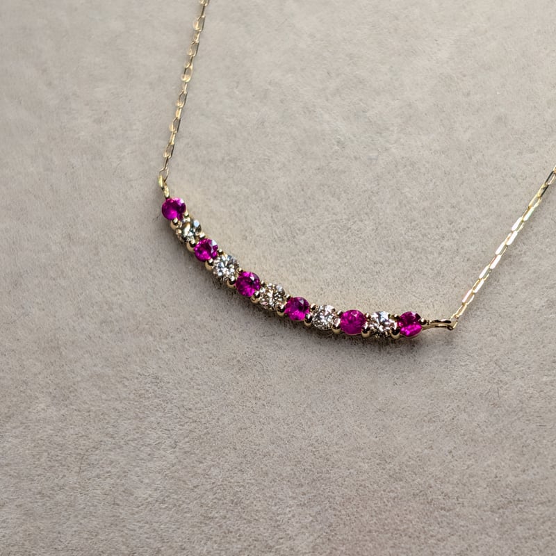 K18 ルビー 0.13ct ダイヤモンド 0.10ct エタニティバー ネックレス