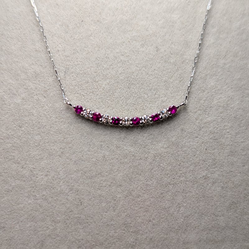 PT900/850 ルビー 0.13ct ダイヤモンド 0.10ct エタニティバー ネックレ