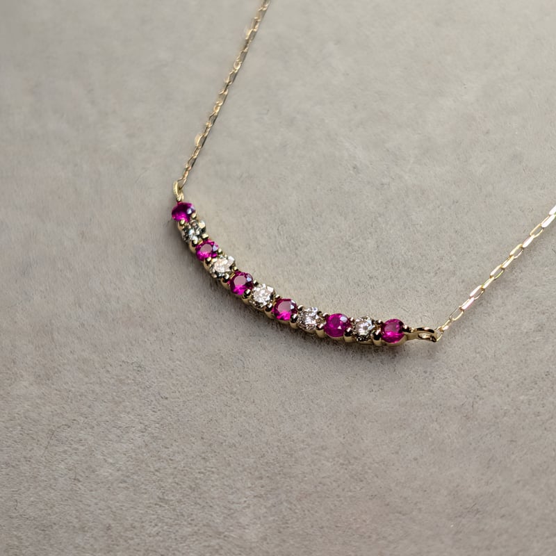 K18 ルビー 0.13ct ダイヤモンド 0.10ct エタニティバー ネックレス