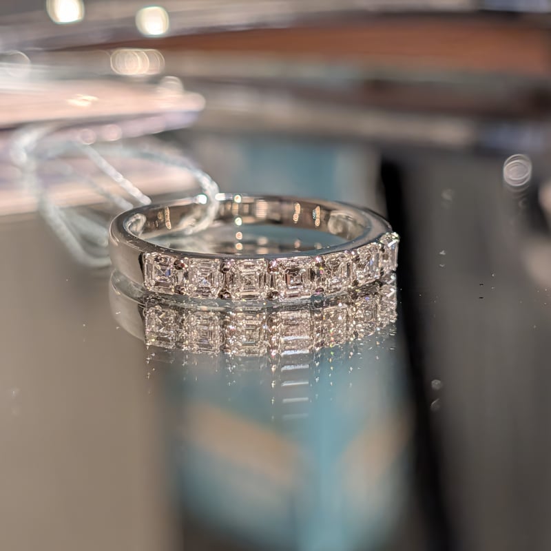 CGL鑑定書】PT900 ダイヤモンド 0.741ctアッシャーカット7pcs Dカラー V