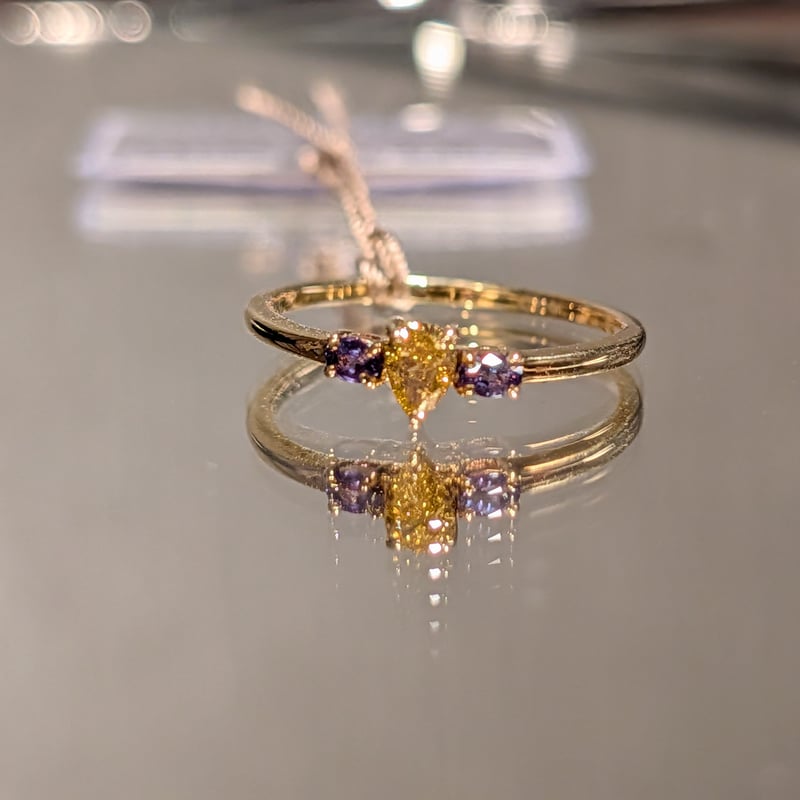 CGLソ】K18イエローダイヤモンド0.209ct×アレキサンドライト0.13ct