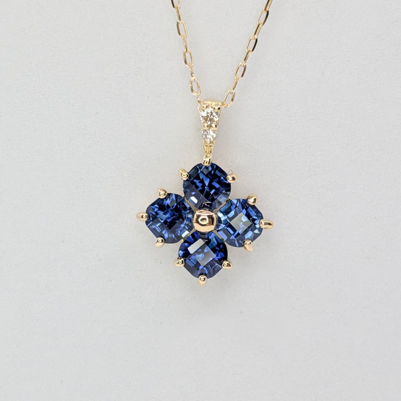 K18YG サファイア 0.70ct ダイヤモンド 0.01ct 45cm スライドチェーン付