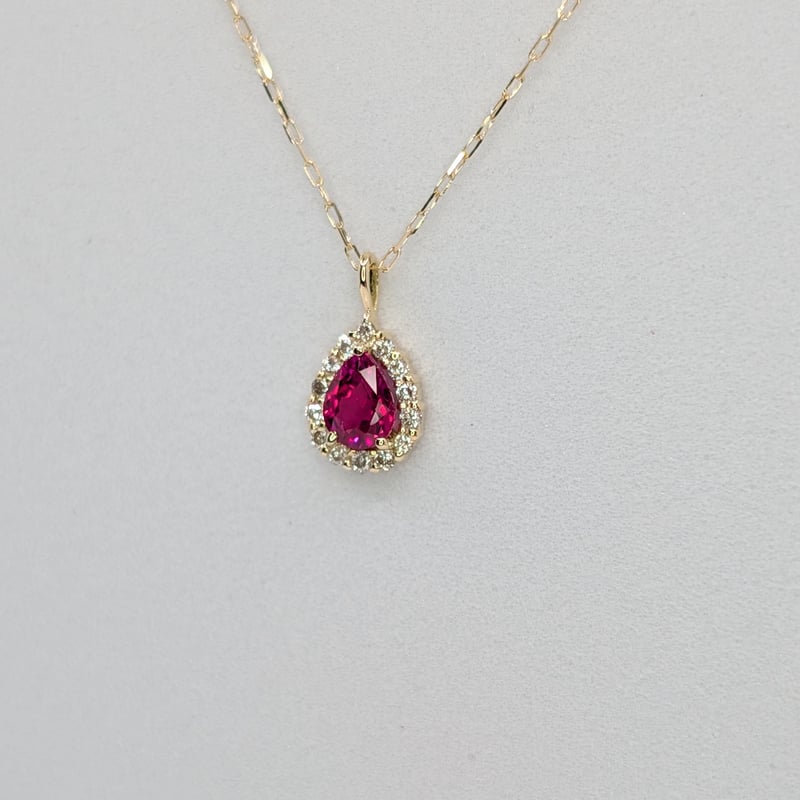 ビルマ産ルビー K18 0.18ct ダイヤモンド 0.05ct 40cmチェーン付き