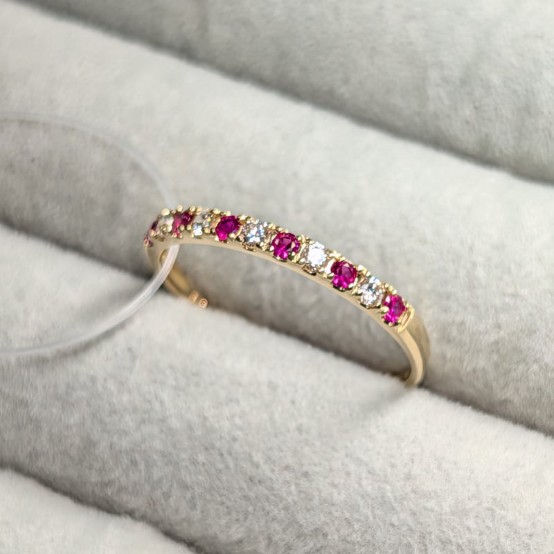 K18 ☆ ルビー/ダイヤモンド☆ ハーフエタニティーリング☆8/31出品取下げ K18 ルビー 0.12ct ダイヤモンド 0.10ct ハーフエタニティ リング 13号