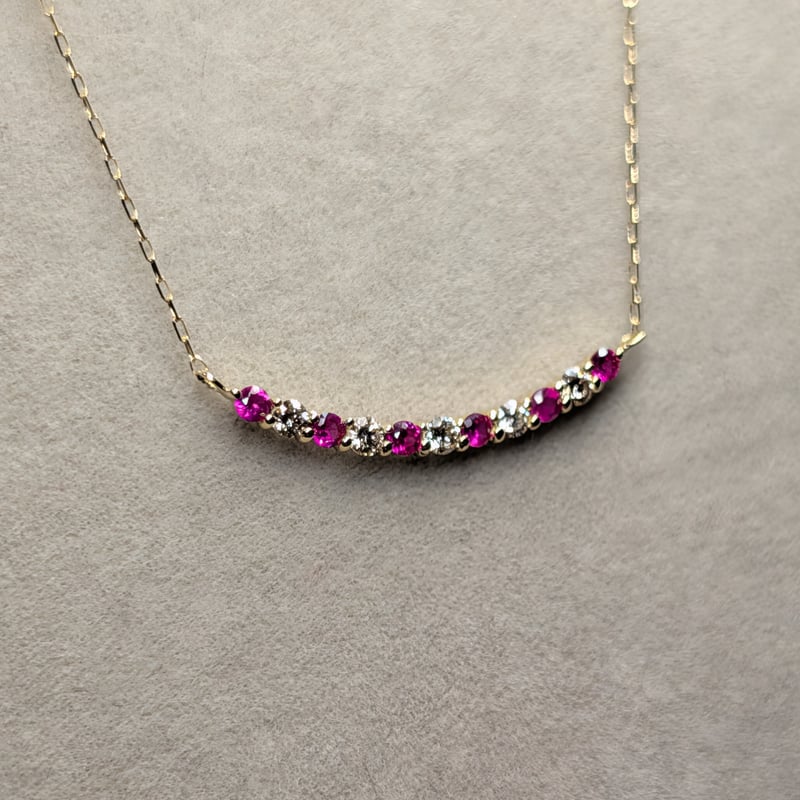 K18 ルビー 0.13ct ダイヤモンド 0.10ct エタニティバー ネックレス