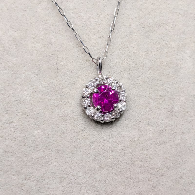 連休セール☆ルビー18Kメレダイヤ K18PG ルビー ダイヤモンド ペンダントネックレス 0.38ct D0.17ct