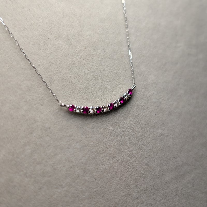 PT900/850 ルビー 0.13ct ダイヤモンド 0.10ct エタニティバー ネックレ